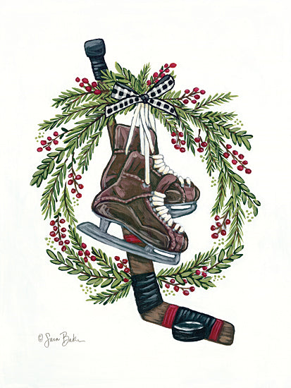 Sara Baker BAKE129 - BAKE129 - Vintage Hockey Set - 12x16 Hockey, Winter, Vintage, Masculine, Wreath, Berries, Sports from Penny Lane