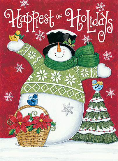 Deb Strain DS1730 - Happiest of Holidays Snowman Snowman, Poinsettias, Holidays, Winter, Snow, Birds, Whimsical from Penny Lane