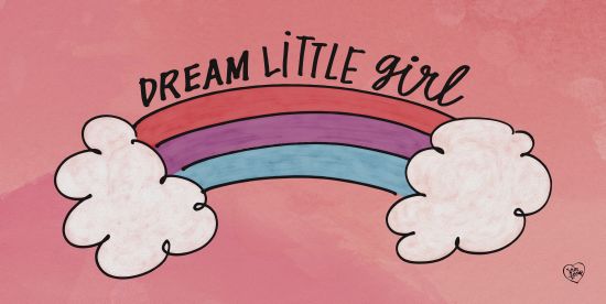Erin Barrett FTL139 - Dream Little Girl - 24x12 Dream Little Girl, Rainbow, Clouds, Kid's Art, Girls, Triptych from Penny Lane