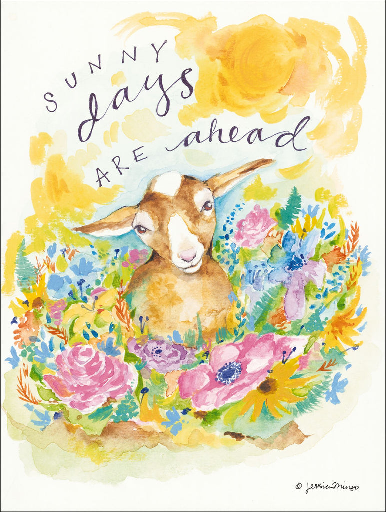 Jessica Mingo JM105 - JM105 - Sunny Days Ahead - 12x16 Baby Goat, Flowers, Signs,, Typography from Penny Lane