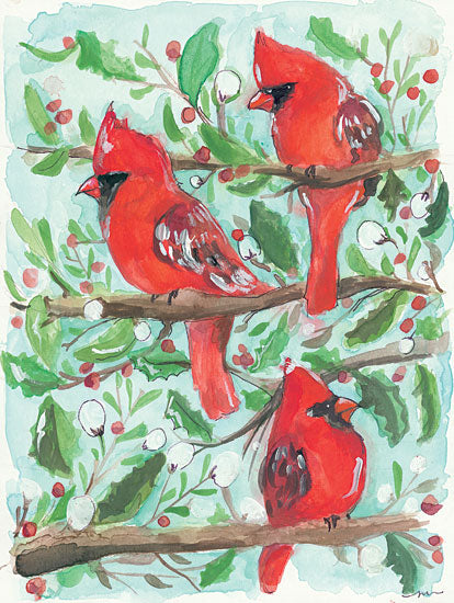 Jessica Mingo JM163 - Christmas Morning - 12x16 Holiday, Cardinals, Holly, Berries, Winter, Trees from Penny Lane