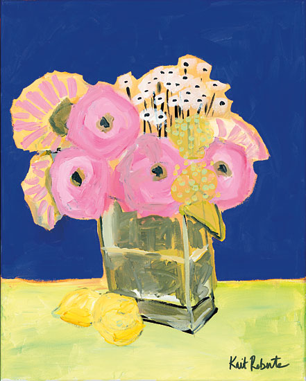 Kait Roberts KR220 - Kitchen Table Series I - 12x16 Flowers, Vase, Table, Pink, Lemons, Contemporary from Penny Lane