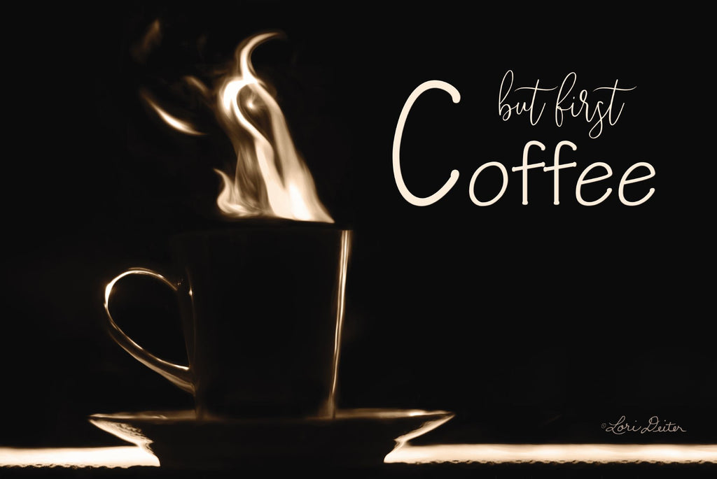 Lori Deiter LD1619 - LD1619 - But First Coffee     - 18x12 Signs, Coffee, Humor, Photography, Sepia, Typography from Penny Lane