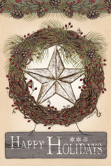 Linda Spivey LS1752 - Happy Holidays Barn Star II - 12x18 Happy Holidays, Wreath, Barn Star, Berries, Signs from Penny Lane